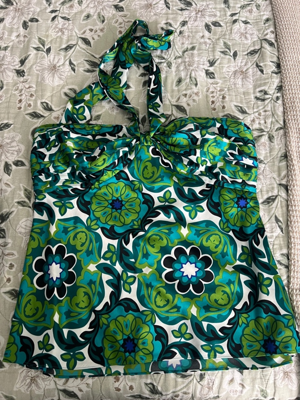 Ann Taylor Teal and Lime Floral Halter Top